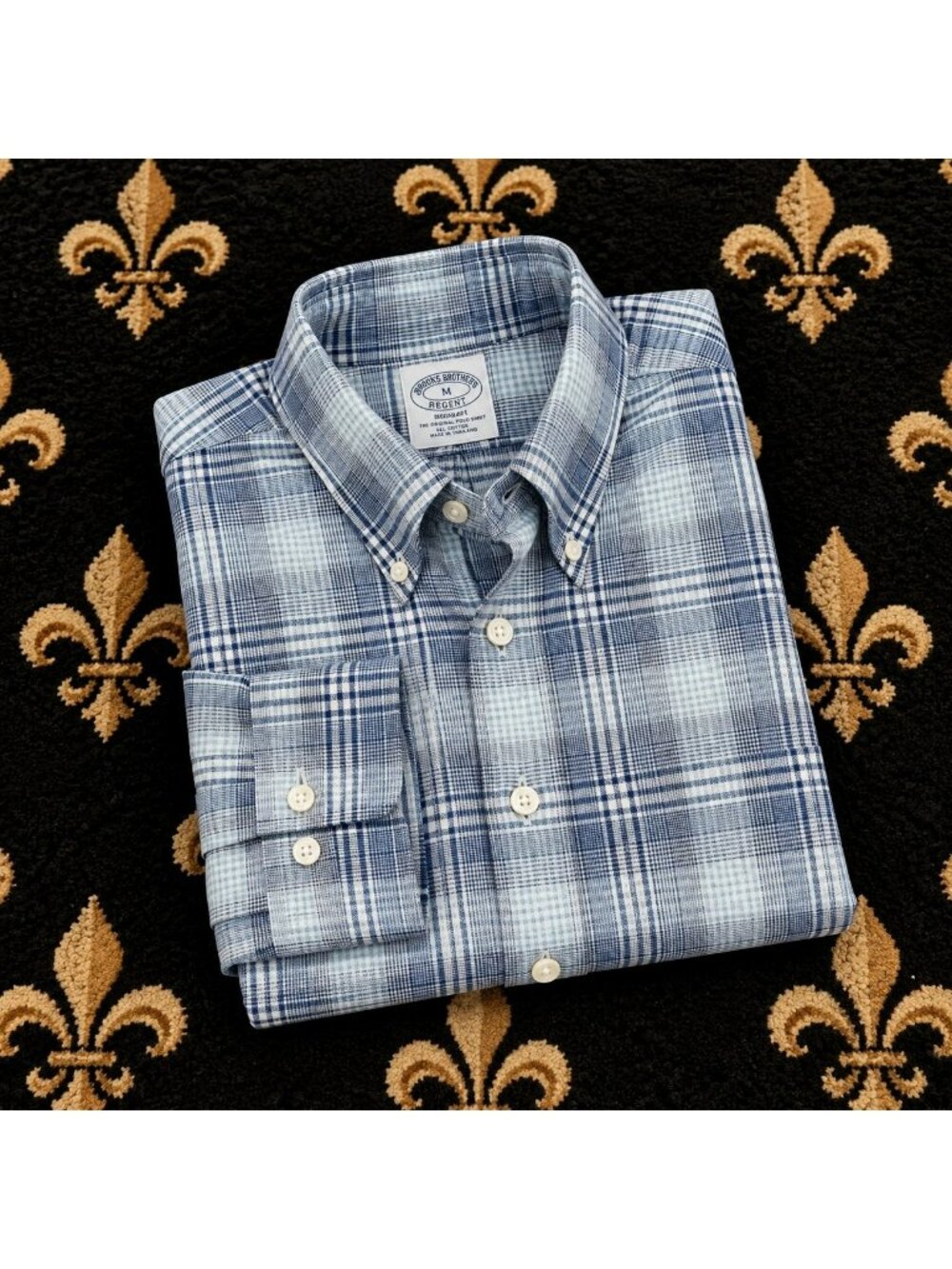 Brooks Brothers Irish Linen Shirt Mens M Blue Plaid Long Sleeve Button Down